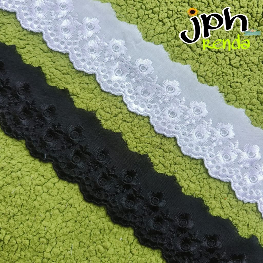 Renda katun jepang, renda katun bordir (per roll 15yard)