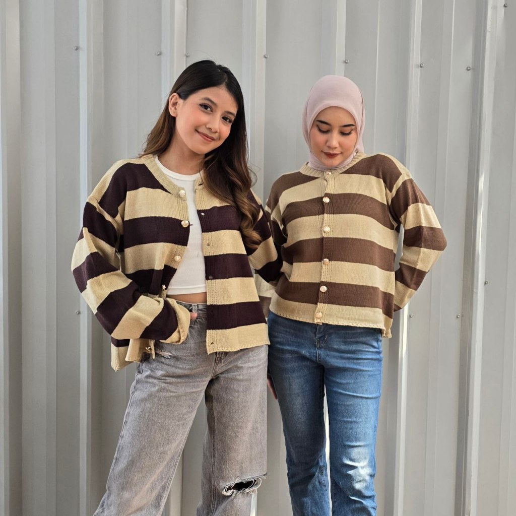 RAJUT CORNELIA BLASTER/SWEATER EIRA JUMBO / BAJU RAJUT WANITA LENGAN PANJANG STRIP BLASTER / SIZE L,