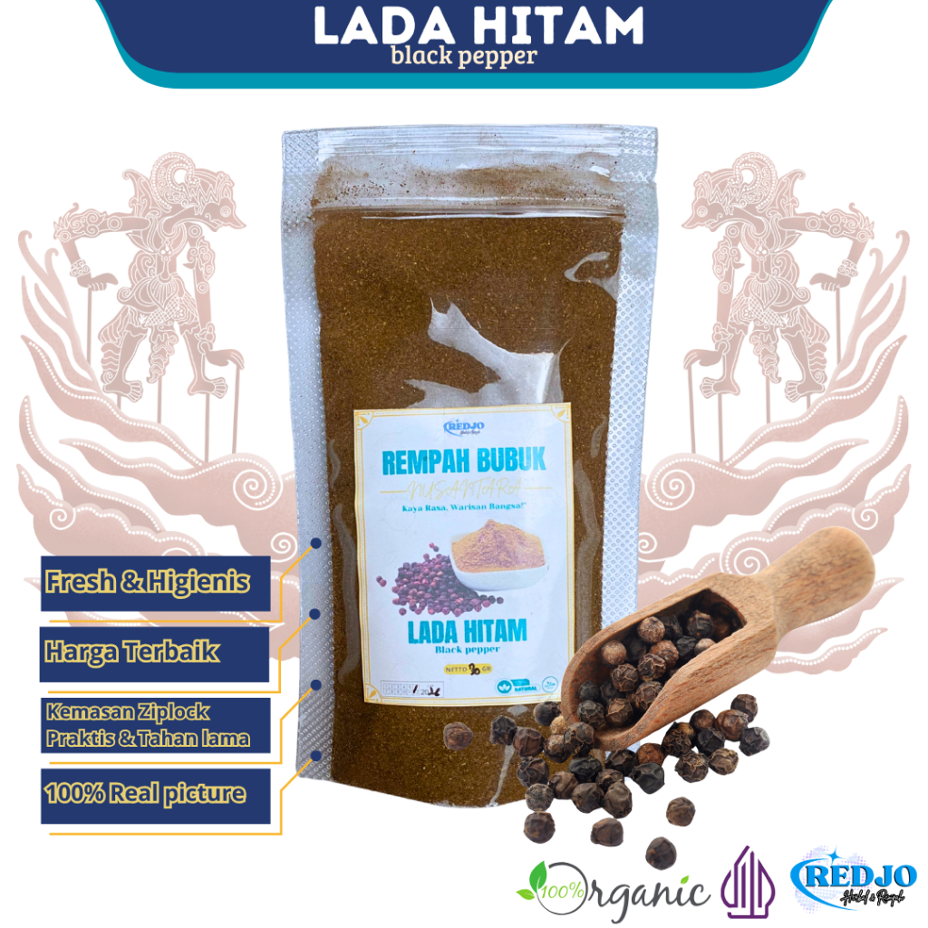 

100gr Lada Hitam Bubuk Ground Black Pepper Rempah Herbal Redjo Nusantara JSR 100% PREMIUM QUALITY