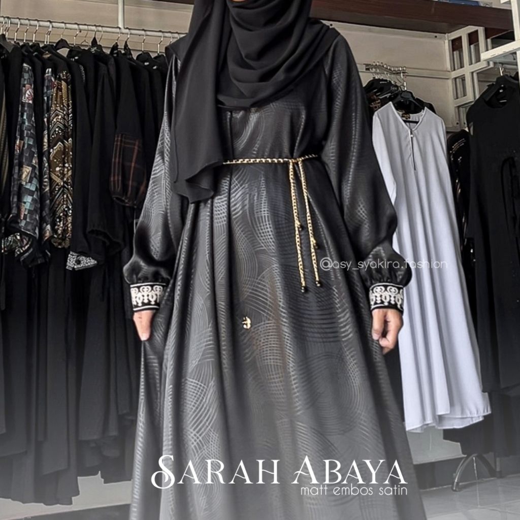 ABAYA SARAH SATIN | ABAYA EMBOS HITAM BY ASY SYAKIRA FASHION