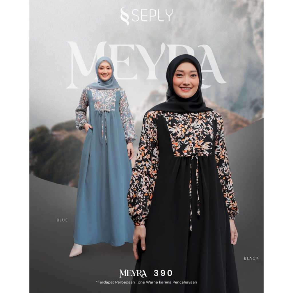 MEYRA 390 BLUE, BLACK DAILY WEAR, CASUAL DRESS, PAKAIAN HARIAN, GAMIS KASUAL, GAMIS PESTA SEPLY