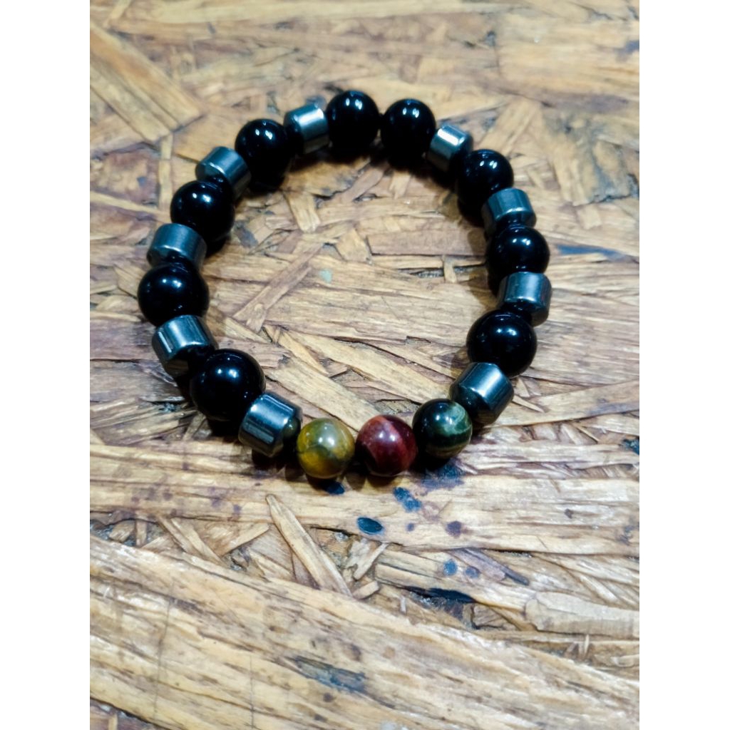 Gelang Batu Black Onyx Tiger Eye Hematite