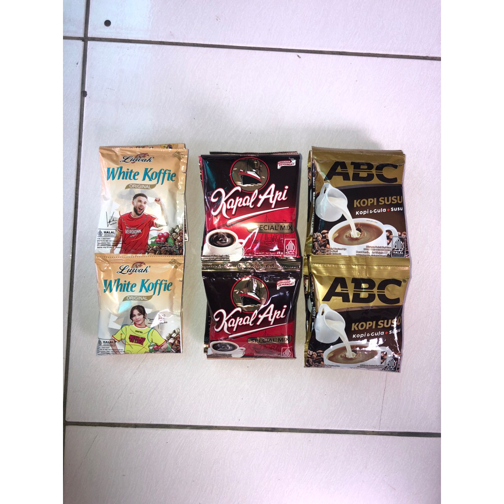 

Kopi Instan Kapal Api/ Luwak White Coffe/ ABC Susu ( 1 Renceng )