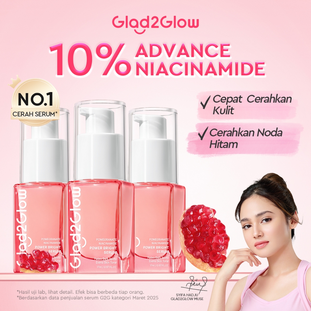 Glad2Glow Pomegrante Niacinamide Power Bright Serum Brightening Serum Mencerahkan Wajah Pemutih Waja