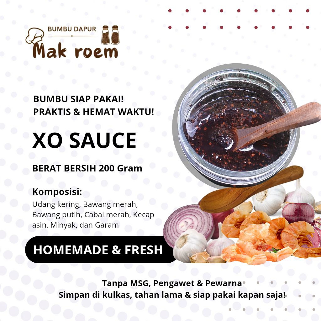 

By Bumbu Dapur Mak Roem, XO SAUCE 200g, bumbu masak premium, alami tanpa pengawet dan pewarna