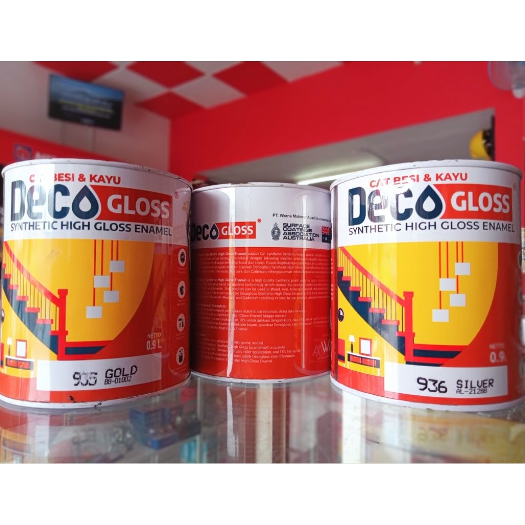 

DECO GLOSS Cat Kayu Dan Besi 1Kg Warna GOLD Dan SILVER