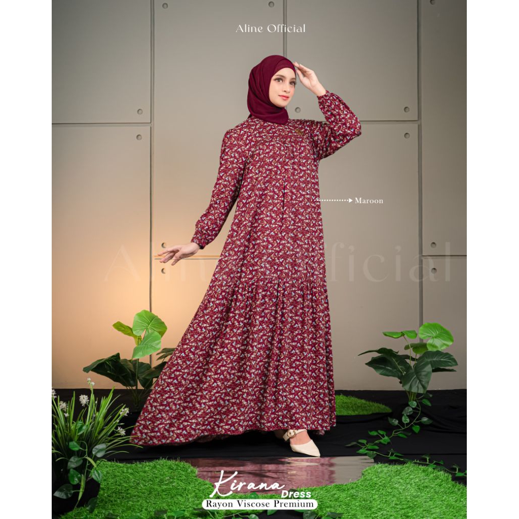 KIRANA DRESS BY ALINE √ Gamis motif √ Gamis cantik √ Gamis aline