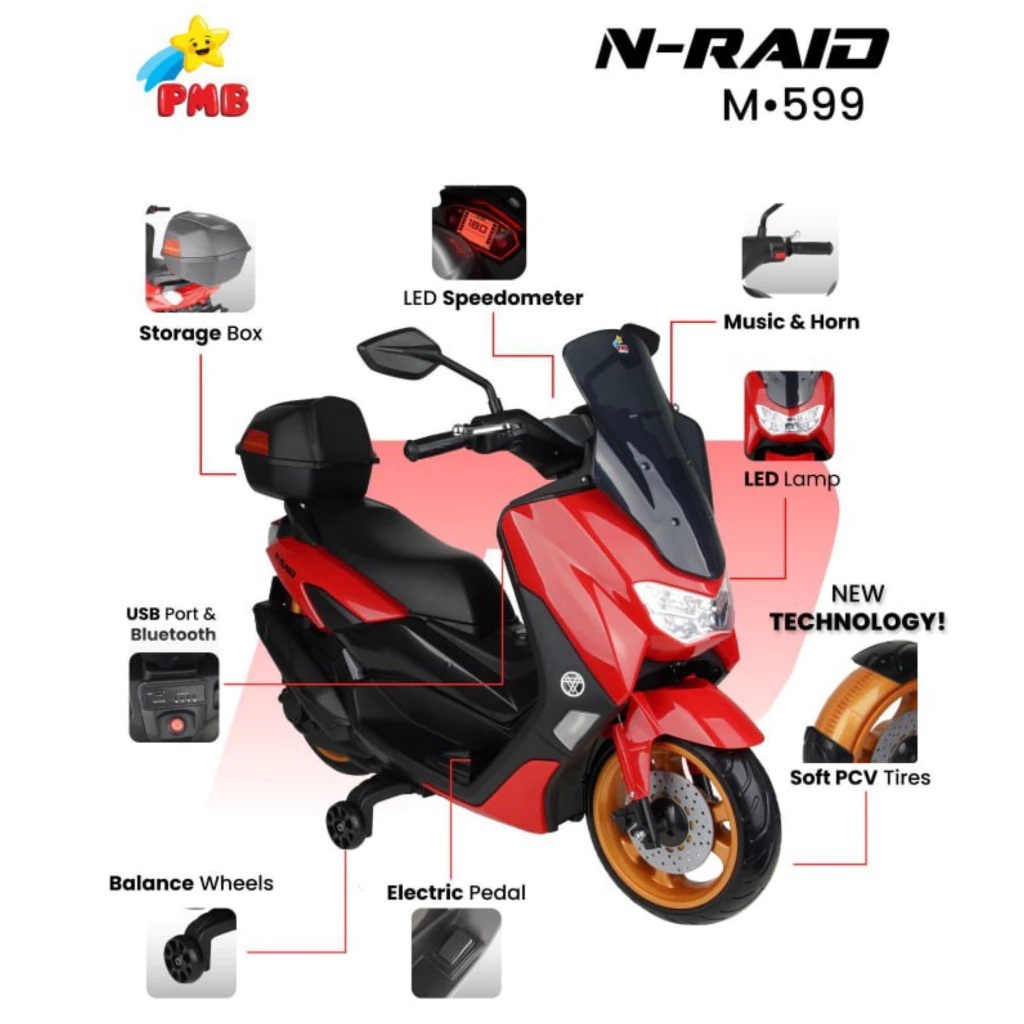 MAINAN MOTOR AKI ANAK RAID NMAX M599/MOTOR AKI ANAK PEDAL GAS/MOTORAN AKI ANAK N-MAX PMB M599