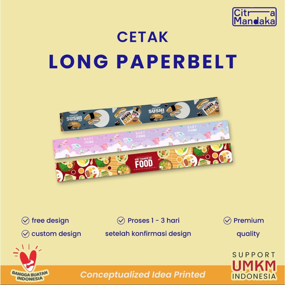 

Paper Belt Custom Panjang 64 cm | Packaging Sleeve Free Design | Label Hampers | Paper Sleeve | Label Segel Box