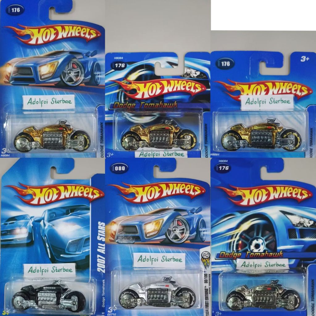 hotwheels hot wheels dodge tomahawk motor 2007 all stars 2004 first editions short card chrome gold 