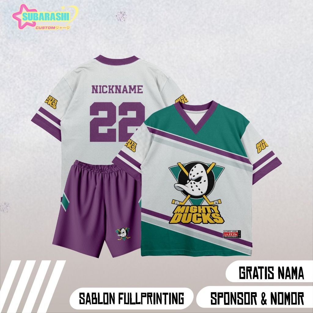 Jersey/Baju Custom Nama Dan Nomor Oversize MIGHTY DUCK Putih Cowok/Cewek, Dan Anak-Anak, Sepak Bole,