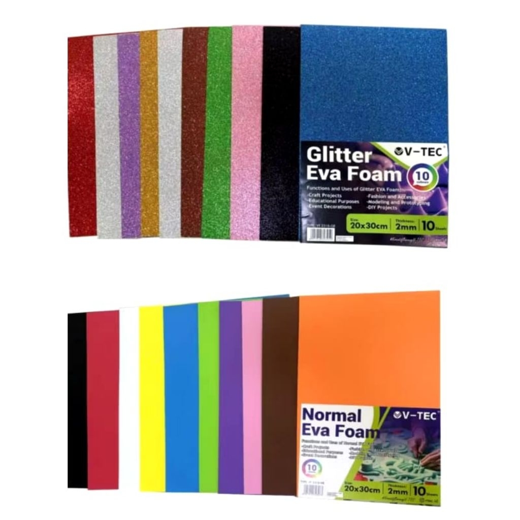 

CREATIVE EVA FOAM ART PAPEL GOMA SET 10 WARNA 20x30 BUSA ATI KREASI POLOS GLITTER