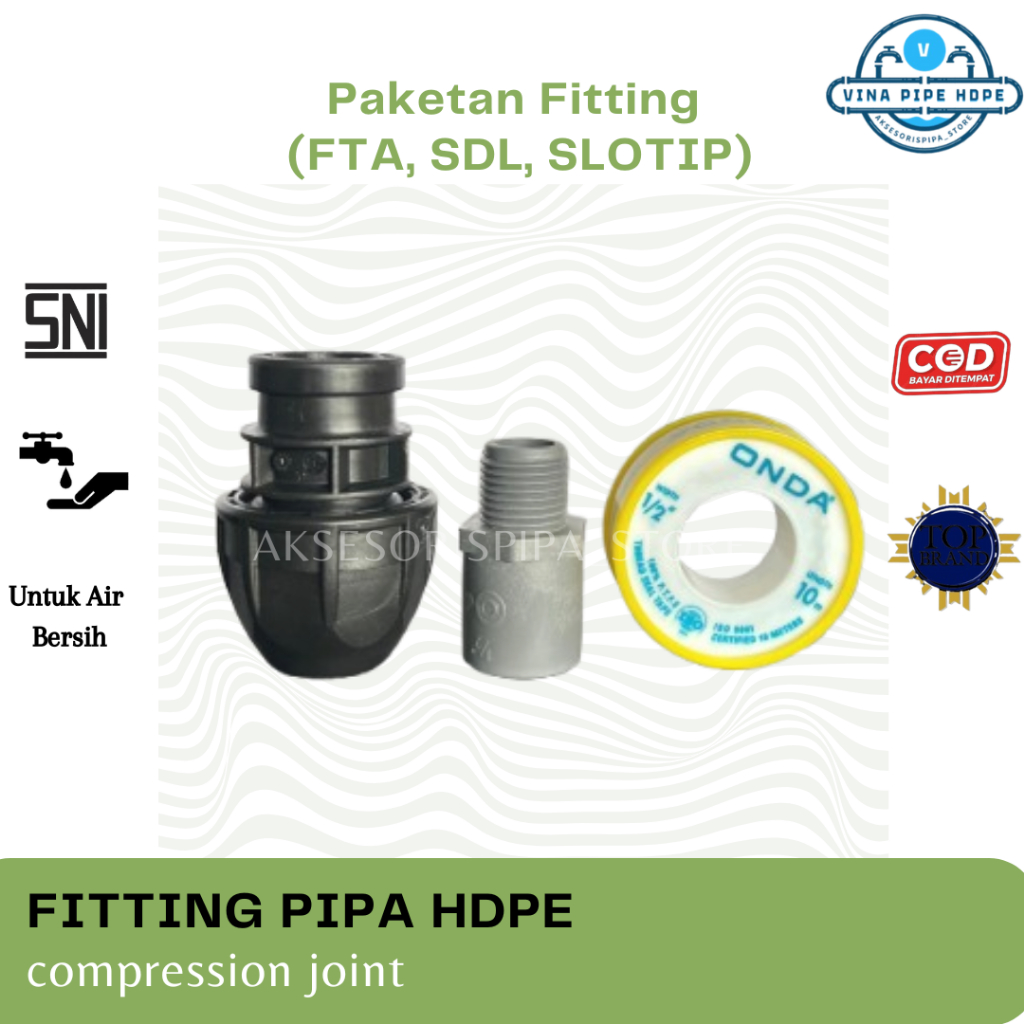paket sambungan pipa hdpe ke pipa pvc 1/2"(Fta / SDL / Seal Tape)  paketan murah