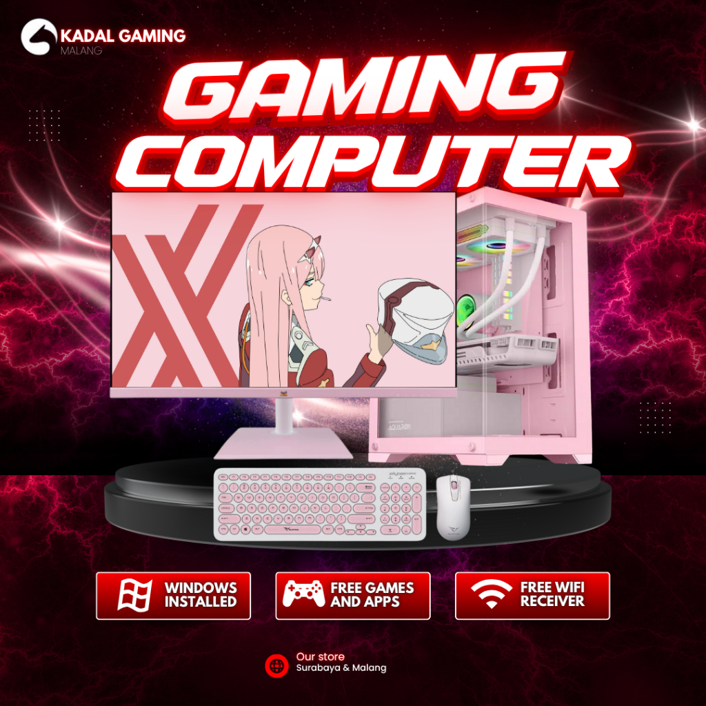 PC GAMING EDITING RYZEN 5 3400G APU RADEON GRAPHICS 2GB VRAM CASING PINK FULLSET PINK