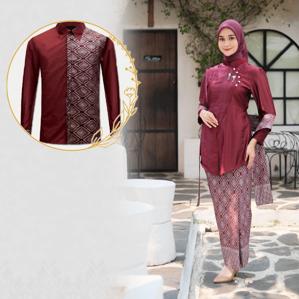 Batik Couple Termurah  - Kebaya Couple Aluna One Set Baju Kurung Melayu Bahan Maxmara Rok Motif Song