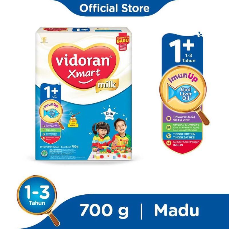 

Vidoran Xmart 1+ 700gr Susu Formula Pertumbuhan Anak 1-3 Tahun