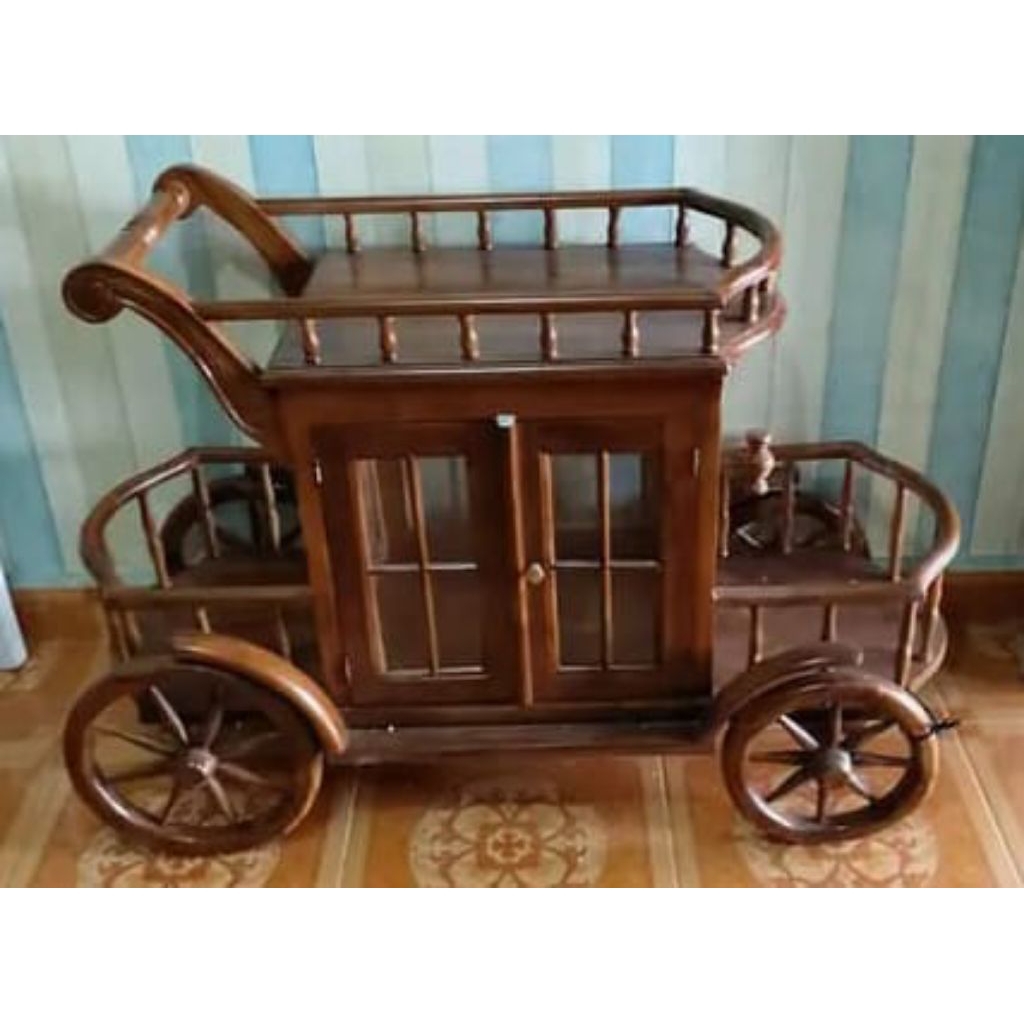 Kereta dorong atau Troli Atau gerobak makanan minuman atau bumbu bahan kayu jati