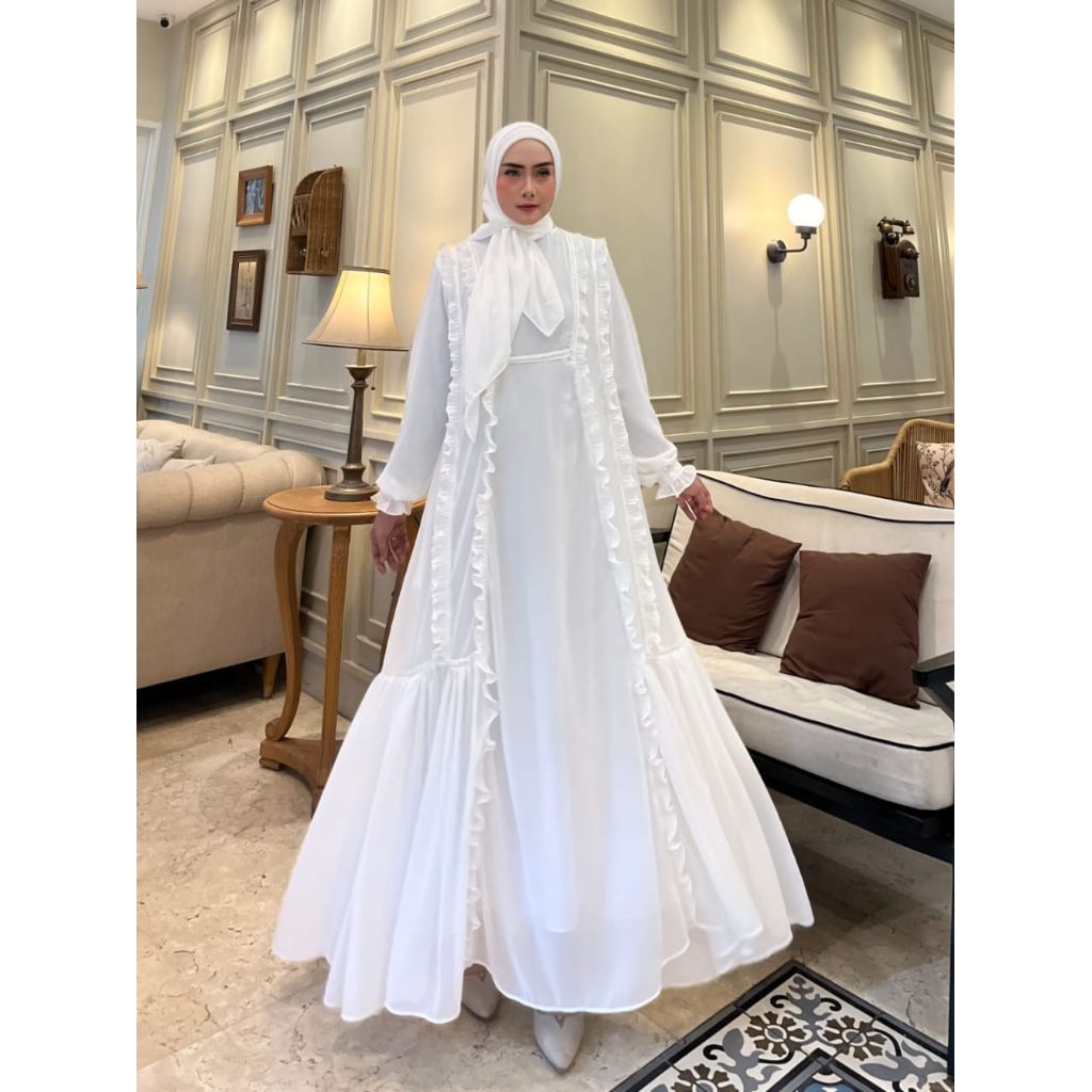 Baju Gamis Wanita Muslim Aurelia Dress Ceruty Babydoll Set Hijab Jilbab Ceruti Polos Cantik Fashion 