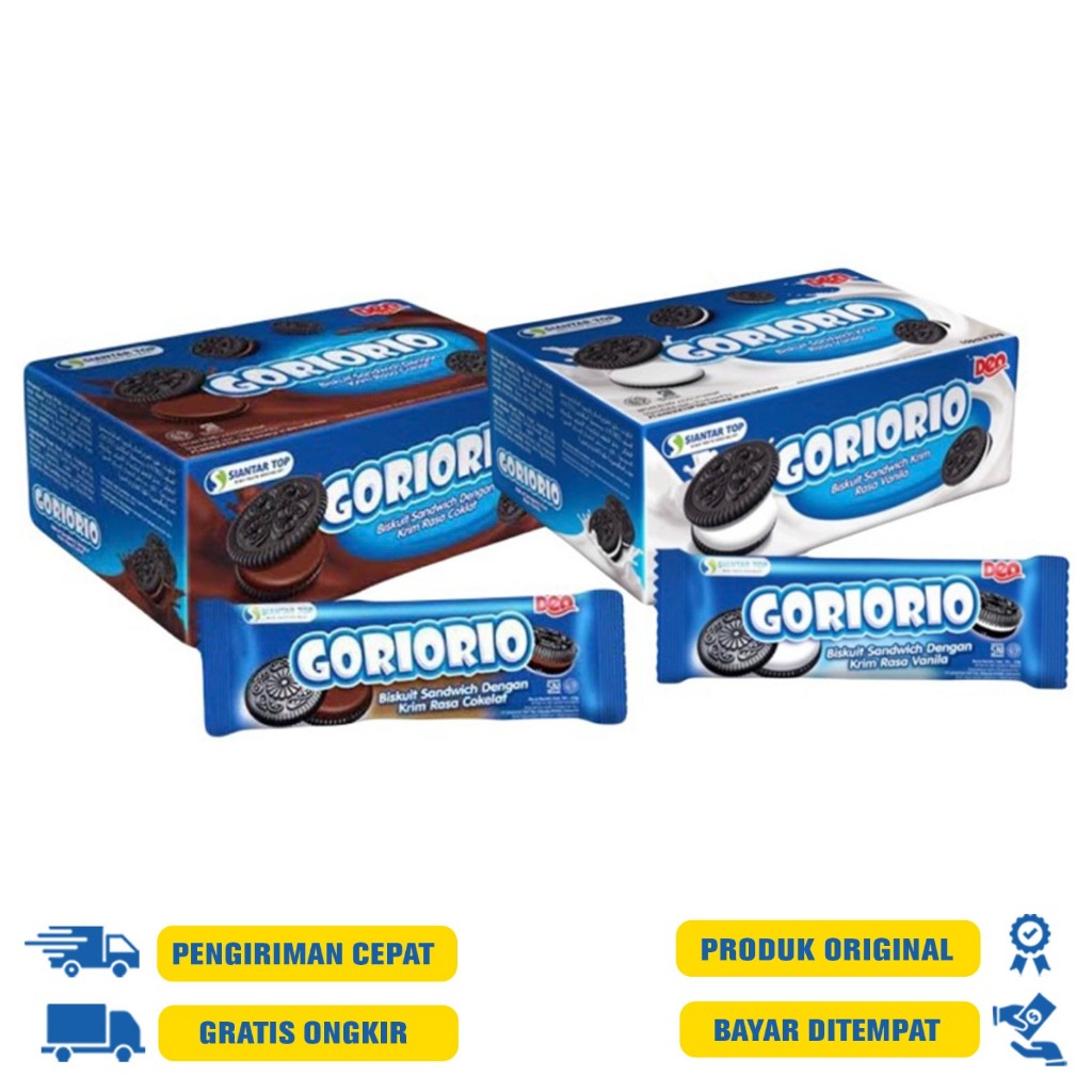 

Goriorio Biskuit Sandwich BOX 23 G.R (ISI 10 PCS) - Coklat | Vanilla