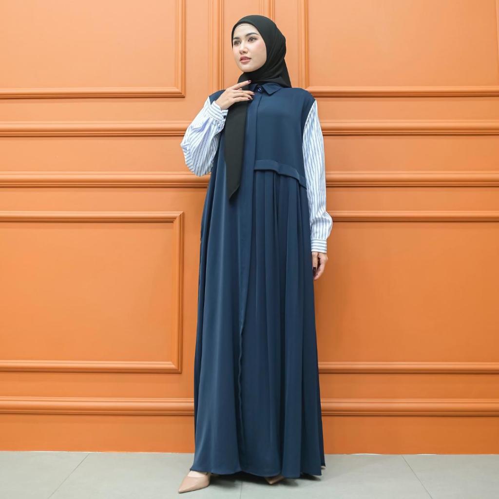 Aisyalina Id Alsava Dress Series 2 Tanpa Hijab Bahan Hokaido Gamis Wanita Elegan Berkerah