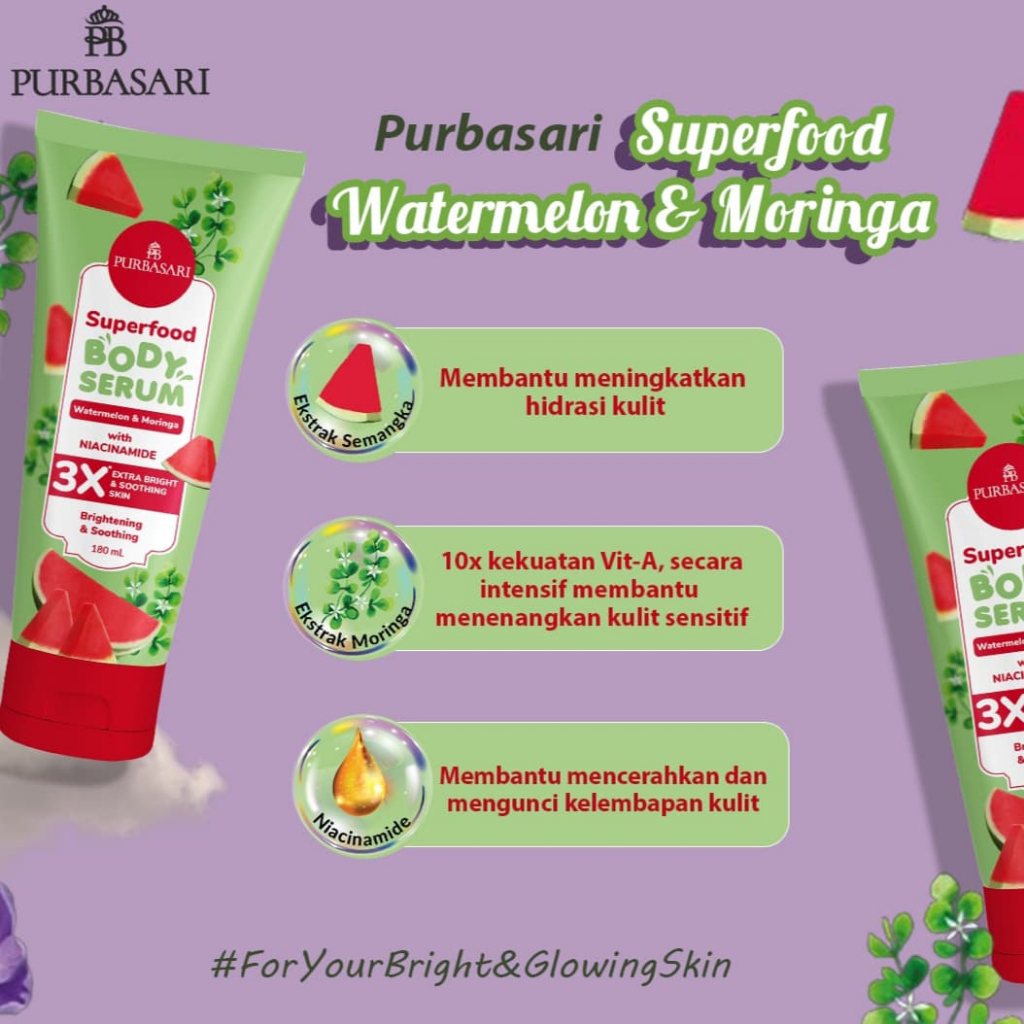 Purbasari Superfood Body Serum All Varian Lotion - Yuzu Saffron - Pineapple & Royal Jelly - Watermel