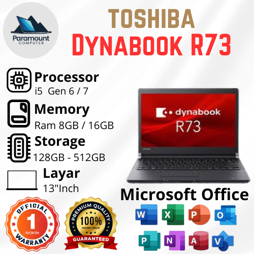 TOSHIBA DynaBook R73 i5 Gen 6 / 7 Ram 8GB / 16GB SSD 128GB / 256GB / 512GB Layar 13,3"inch
