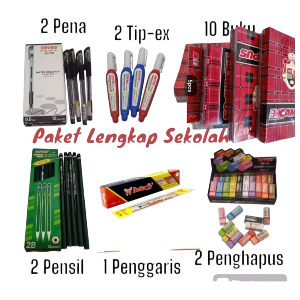 

PROMO PAKET LENGKAP ALAT TULIS, BUKU BMCAMPUS 38, pulpen 2, pensil 2, penggaris 1,TIP X 2,PAKET LENGKAP ALAT TULIS