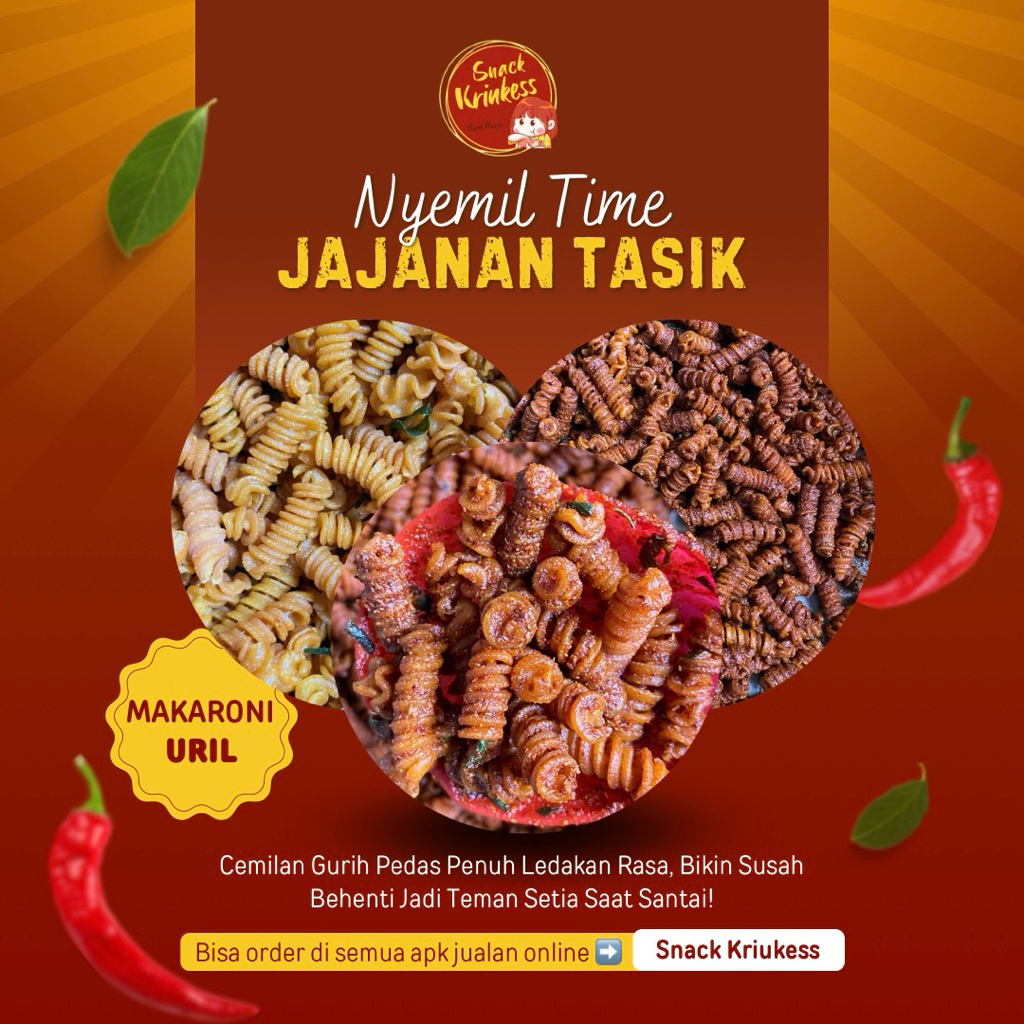 

Makaroni Spiral URIL 250 gram Snack Kriukess - Pedas Gurih Cemilan Bantet Tidak Keras Daun jeruk