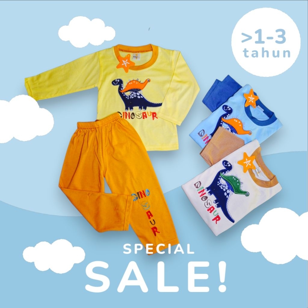 SETELAN BAJU ANAK MOTIF DINOSAURUS / KAOS ANAK LAKI LAKI / MOTIF KARAKTER / KAOS LENGAN PANJANG / BA