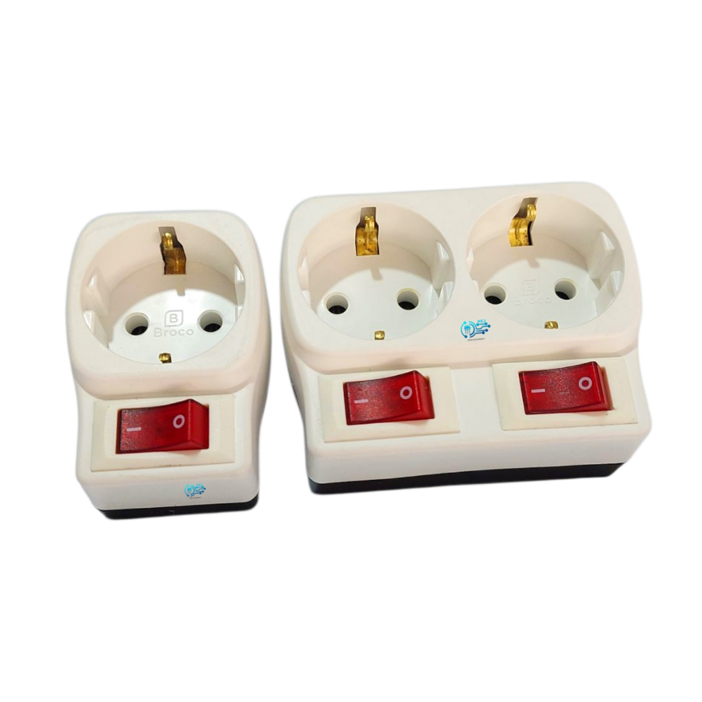 BROCO Stop Kontak Outbow Stop Kontak Saklar Tusuk 1 Cabang Dan 2 Cabang Arde Plus Saklar Lampu
