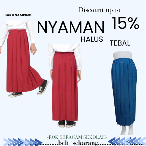 ROK PANJANG SD MI//BAHAN TWIST LICIN MENGKILAP//ROK SERAGAM SEKOLAH//SERAGAM SEKOLAH//ROK SD//ROK MI