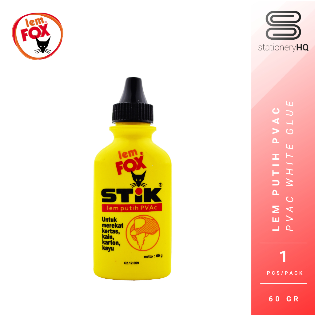 

Lem Kayu / Lem Putih Fox Stik PVAc 60gr