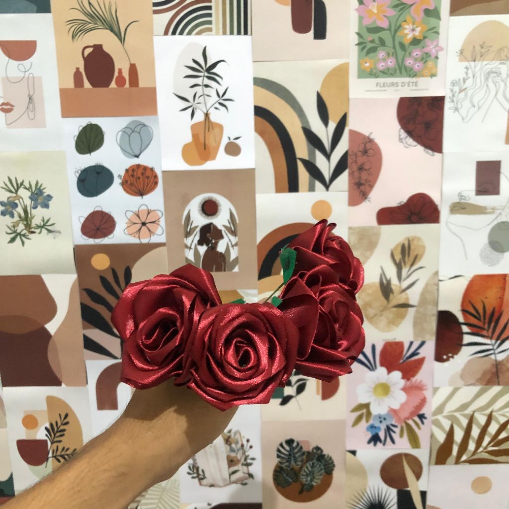 Bunga Mawar Satin | Bunga Mawar Palsu | Mawar Satin Premium Tanpa Gliter