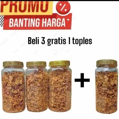 

Bawang Goreng 4 Toples [ B ] •Termurah Asli Brebes Brambang Campuran Siap Saji -Bahan Masakan