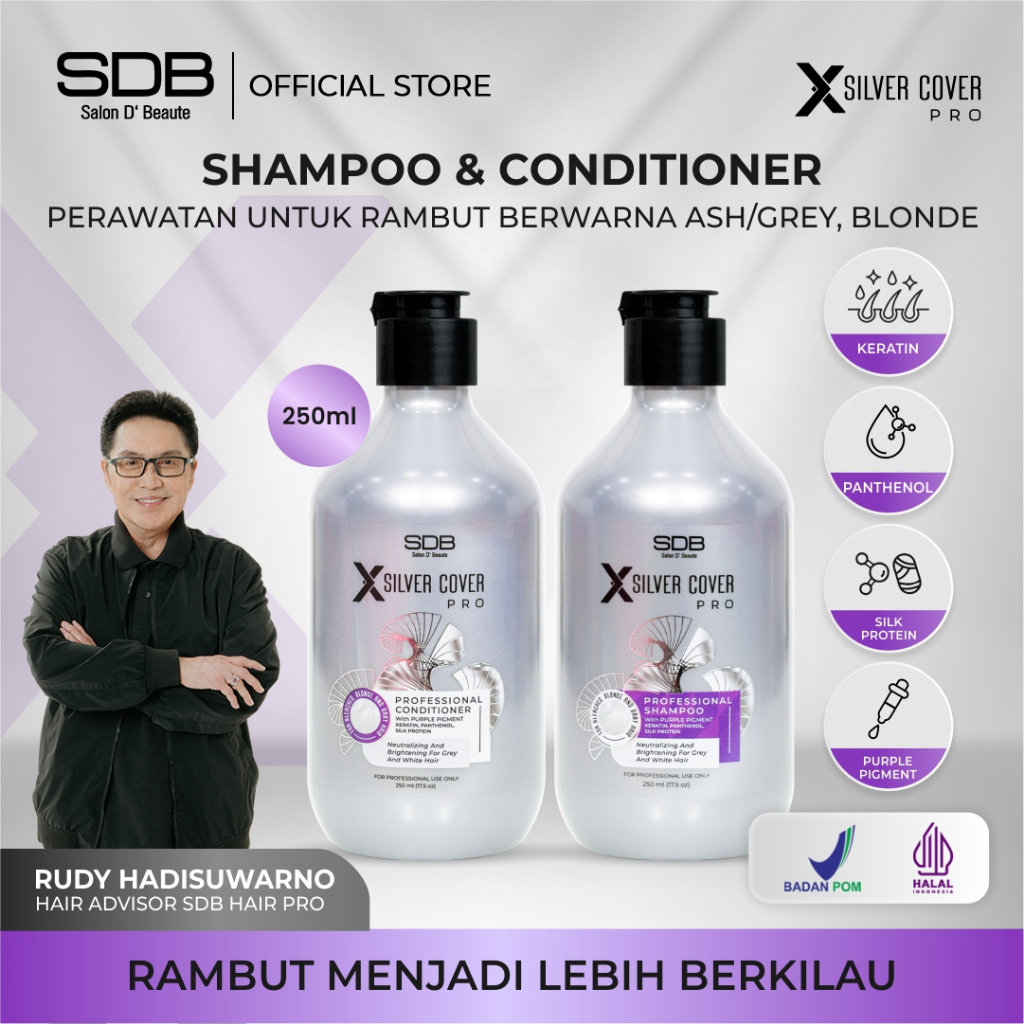 NEW SDB X Silver Cover Pro Shampoo & Conditioner 250ml with Keratin, Pathenol, Silk Protein