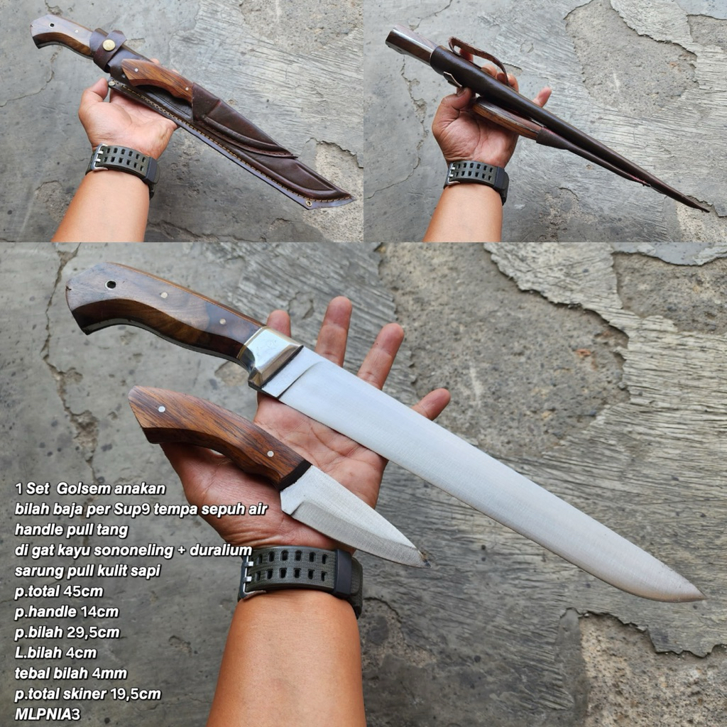 Pisau sembelih 1 set Baja sup9 kualitas terbaik Fulltank sarung kulit