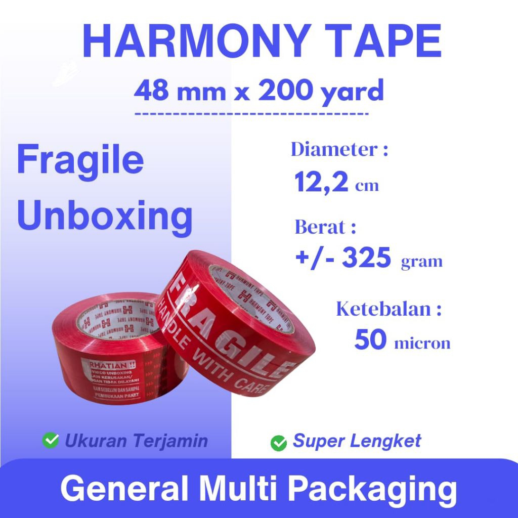 

1 Dus Lakban Fragile Unboxing 48 mm x 200 Yard Super Lengket Ukuran Terjamin