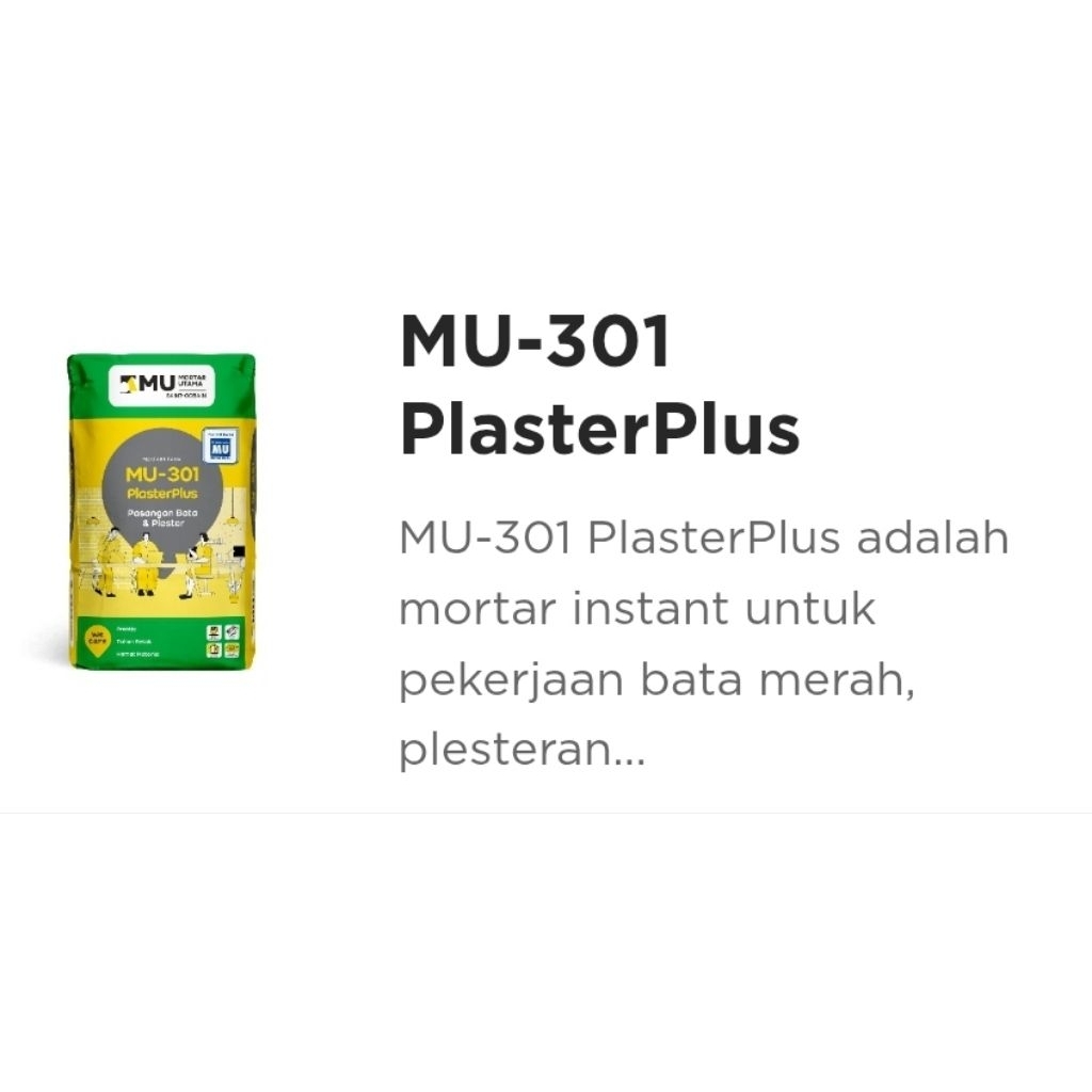 PASANGAN BATA & PLASTER MEREK MORTAR UTAMA TYPE MU-301 PLASTER PLUS UKURAN 40KG