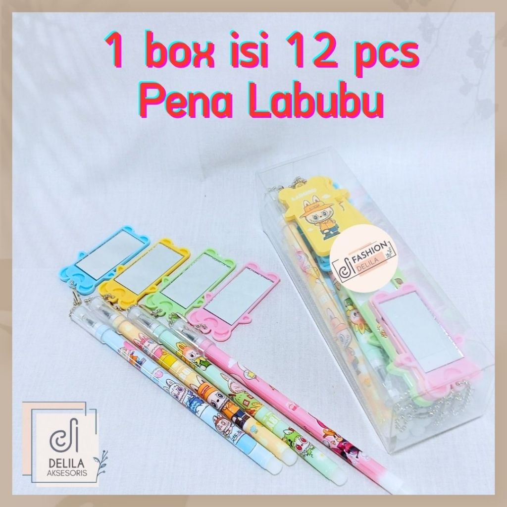 

Ballpoint BallPen Pulpen Pena Labubu ada Cermin dan Sisir Isi 12 Pcs Per Box - Delila Aksesoris