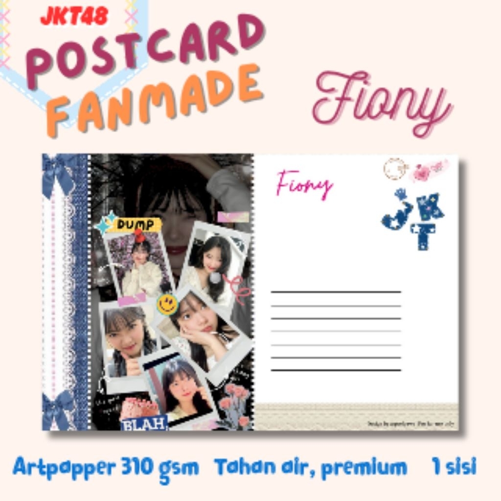 

Postcard Kartu Ucapan Fanmade JKT48 - FIONY Series Koleksi Edisi Spesial – Doff Finish 310gsm