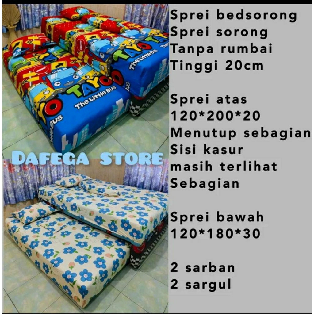 SPREI SORONG 120x200x20  TANPA RUMBAI/SPREI SORONG  2in1/SPREI KARAKTER 120*200*20