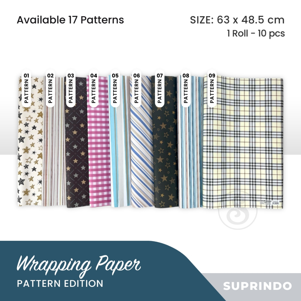 

(10 lbr) KERTAS KADO MOTIF PATTERN / GEOMETRIS (63.5 x 49.5 cm)