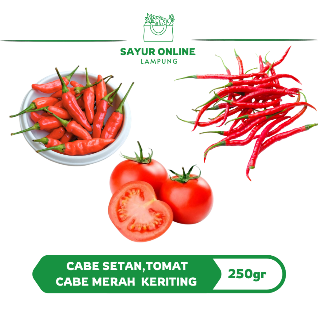 

Cabe Setan ,Cabe Merah Keriting ,Tomat Paket 250gr - Sayur Online Lampung