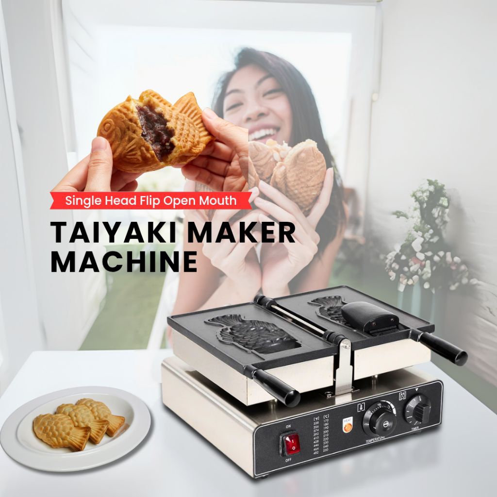 Mesin Pembuat Waffle Taiyaki Kepala Tunggal dan Mulut Terbuka