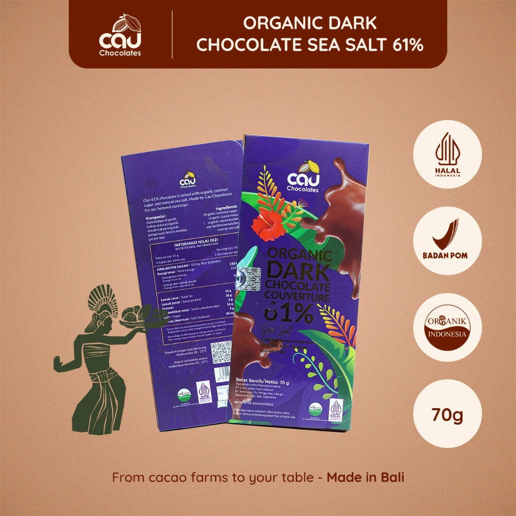 

CAU CHOCOLATES - Organic Dark Chocolate Couverture 61% Sea Salt - 70 gr