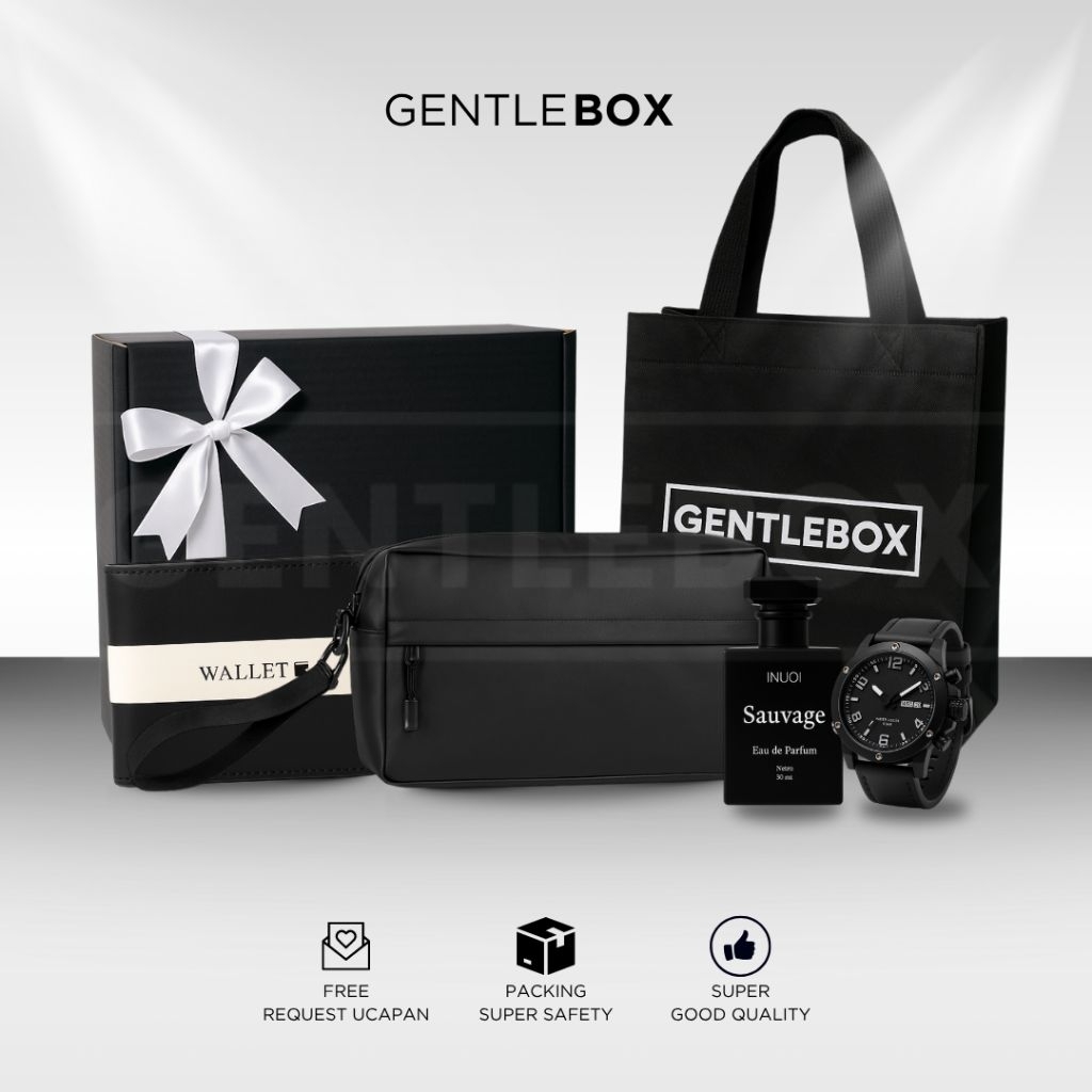Hadiah Pria Ulang Tahun Kado Handbag Tas Selempang Gift Cowok Dengan Parfum Jam Tangan & Dompet GENT