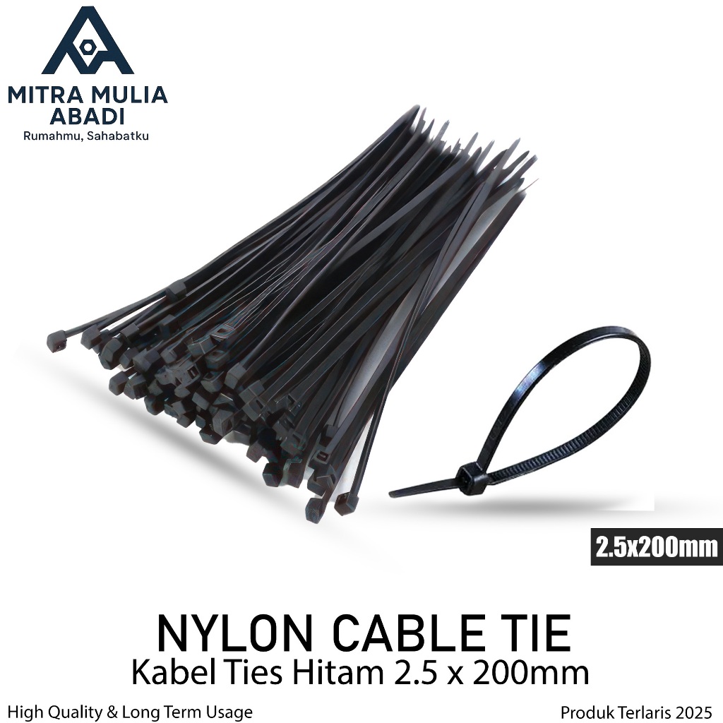 

Kabel Ties Hitam 2.5x200mm 100pcs - Cable Ties Nylon Cable High Quality