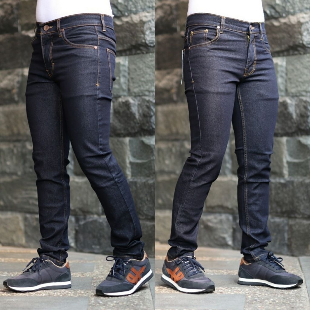 (COD) Celana jeans Polos pria Slimfit Hitam Garment
