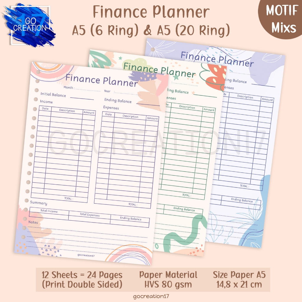 

Buku Planner Kertas Isi Binder Finance Plan Motif A5