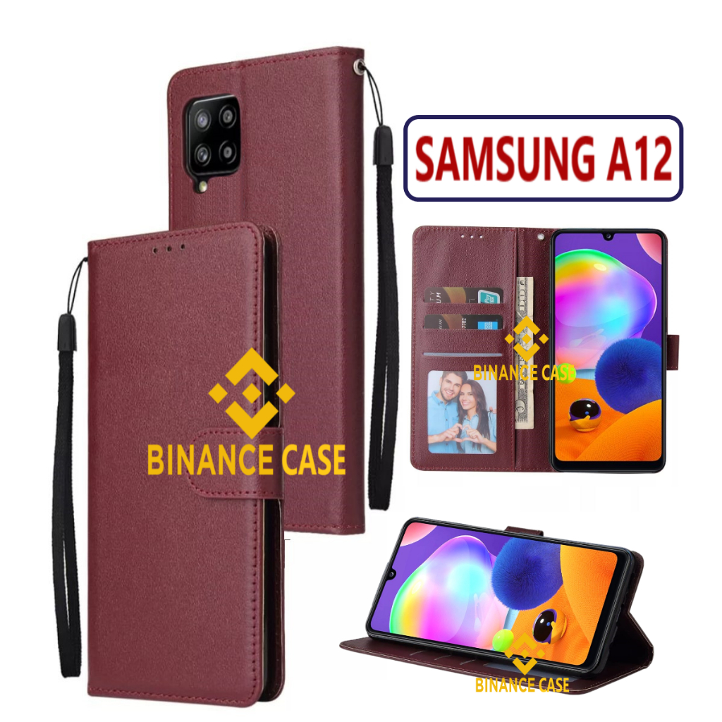 LEATHER FLIP CASE SAMSUNG A12 CASE KULIT FLIP WALLET LEATHER KULIT PREMIUM SARUNG BUKA TUTUP KESING 